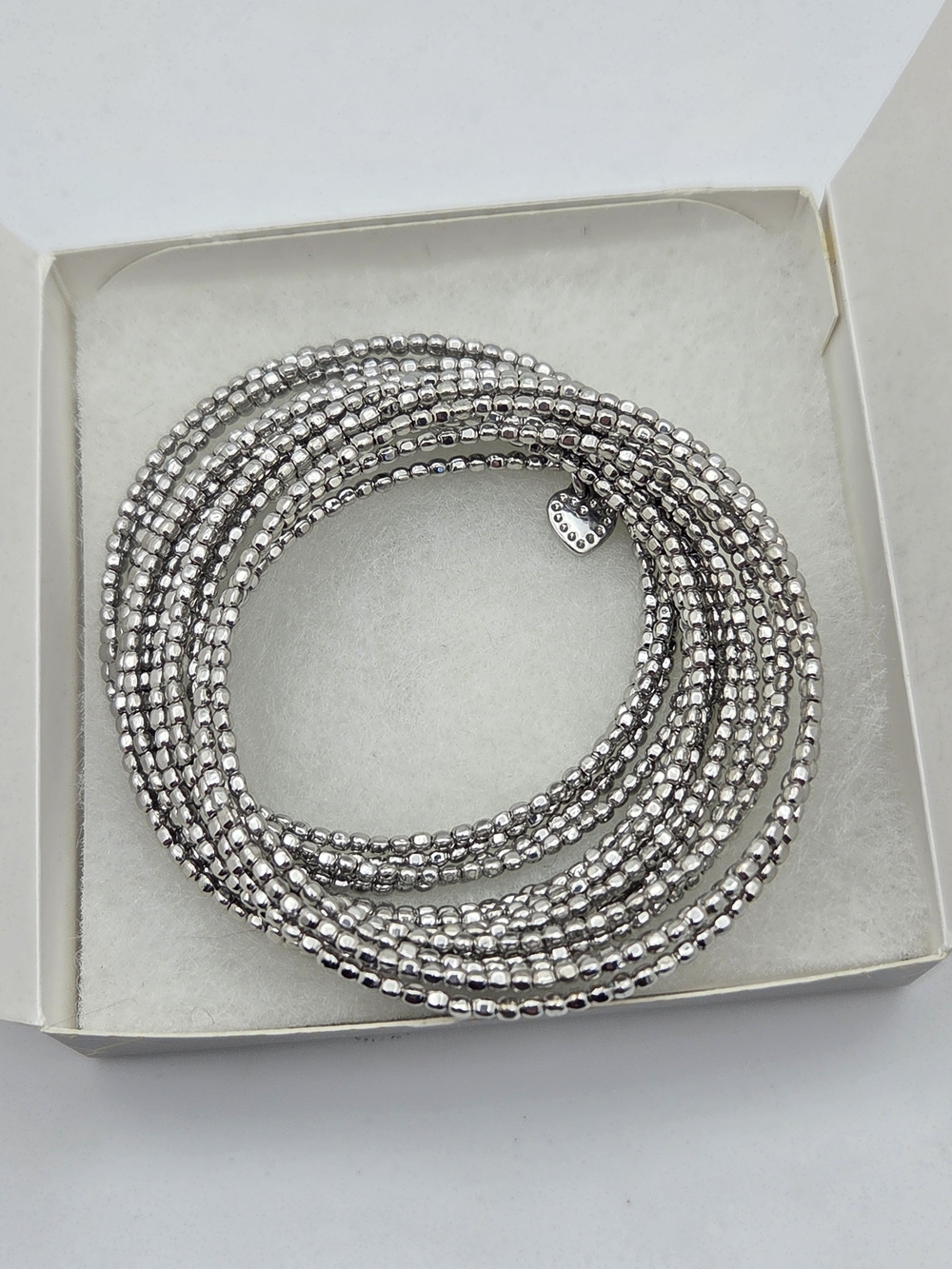 Stella & Dot Silver Tone Beaded Coil Slinky Wrap Bracelet NIB